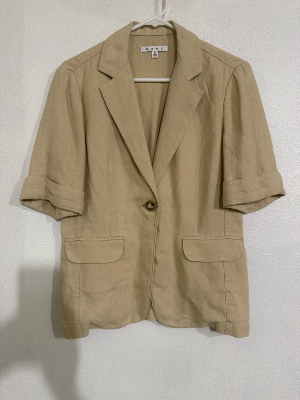 CAbi Tan Short-Sleeve Linen-Blend Blazer